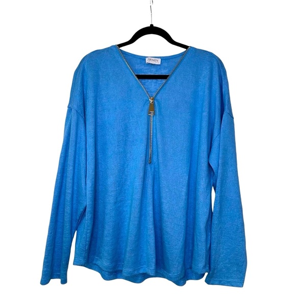 Carmen Marc Valvo Women’s Blue XL Knit Front Statement Zipper Sweater - Picture 1 of 5